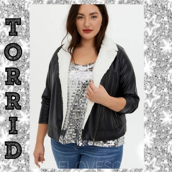 TORRID Faux Leather Sherpa Lined Moto Jacket! NWT! - Picture 1 of 6